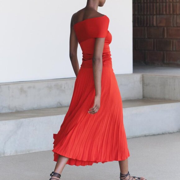 NWT ZARA PLEATED MIDI SKIRT BRICK - Picture 4 of 8